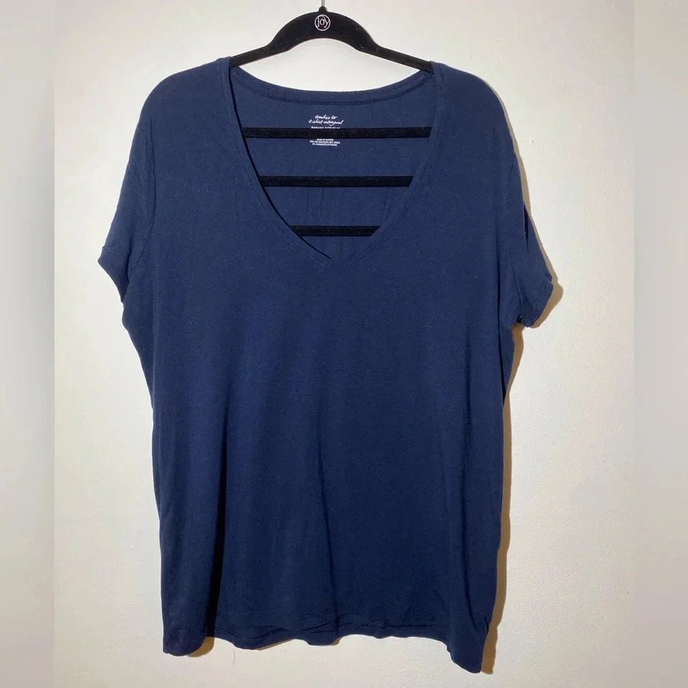 Navy Blue V-Neck Top